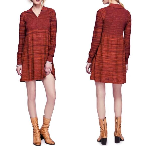 FREE PEOPLE Sweater Dress Size Medium Red Knit Ruffles Boho Indie Fall Country - Picture 10 of 10